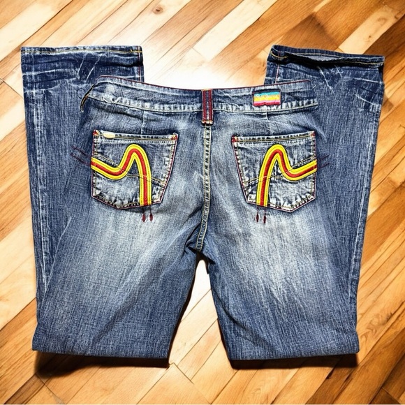 Pepe Jeans London Y2K Flare Jeans 32W x 31L • Swirl Embroidery • Mid Rise - Picture 7 of 13